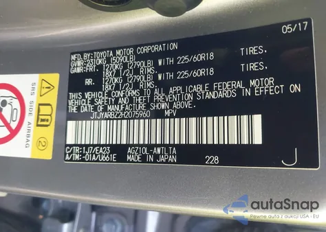 2017 Lexus Nx 200T from USA, damaged, VIN JTJYARBZ2H2075960